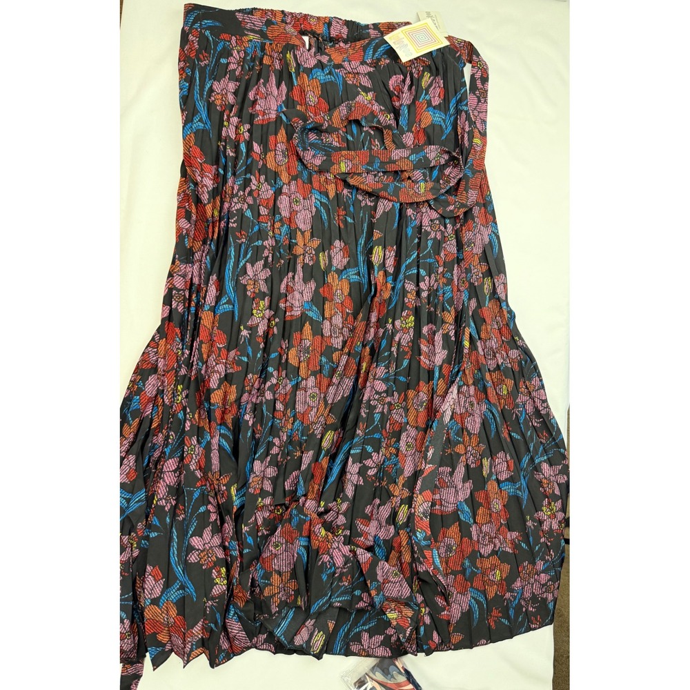 LuLaRoe Deanne Pleated Maxi Skirt XL Floral Black Pink Blue Elastic Waist NWT